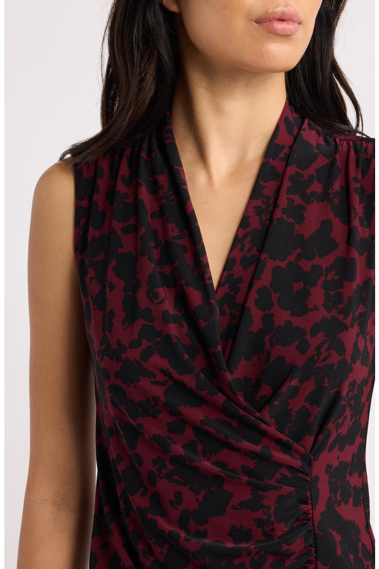Print Faux Wrap Sleeveless Top, Alternate, color, BAROLO/ ANNE BLACK