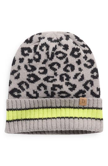 Area Stars Leopard Knit Beanie In Gray
