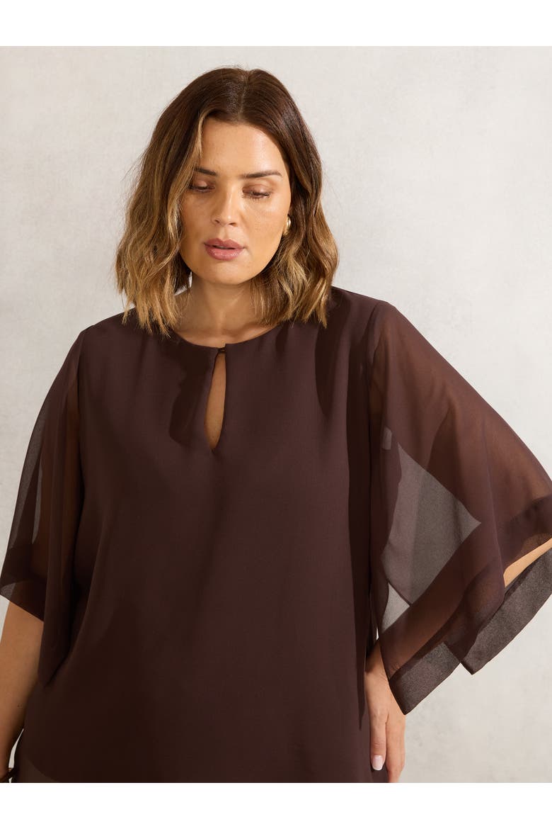 Keyhole Overlay Blouse, Main, color, Chocolate