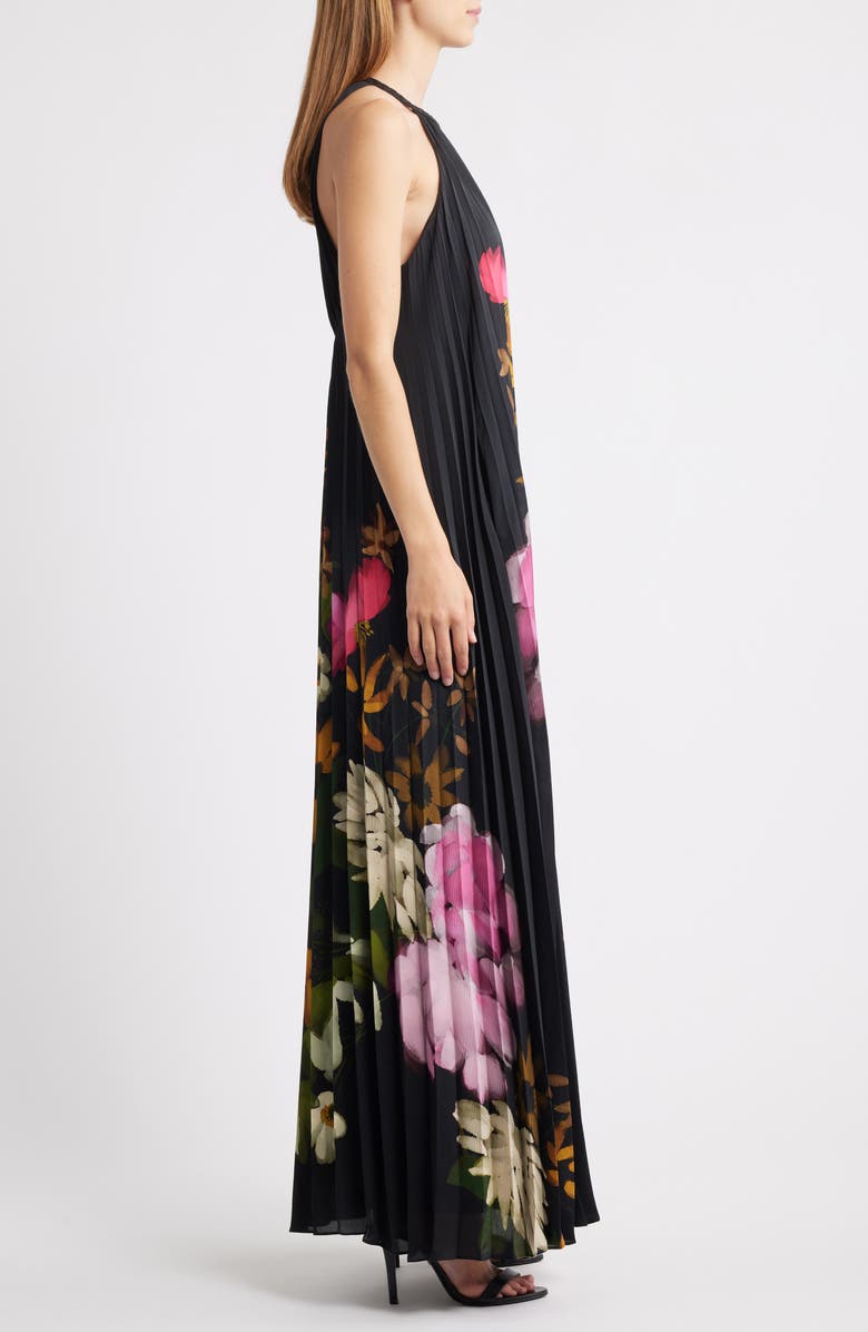 KOBI HALPERIN Leona Placed Floral Pleated Maxi Dress, Alternate, color, Black Multi