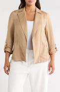 KASPER Seamed Open Front Linen Blend Jacket