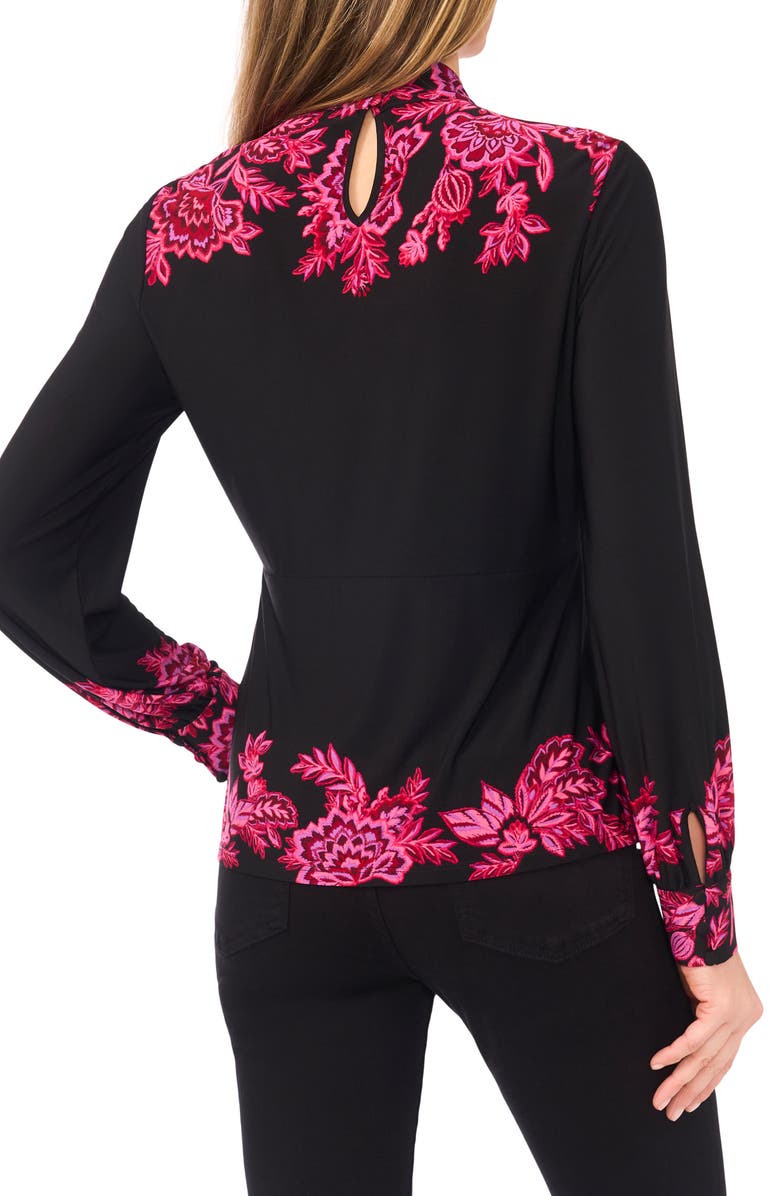 CeCe Placement Floral Mock Neck Top, Alternate, color, Rich Black
