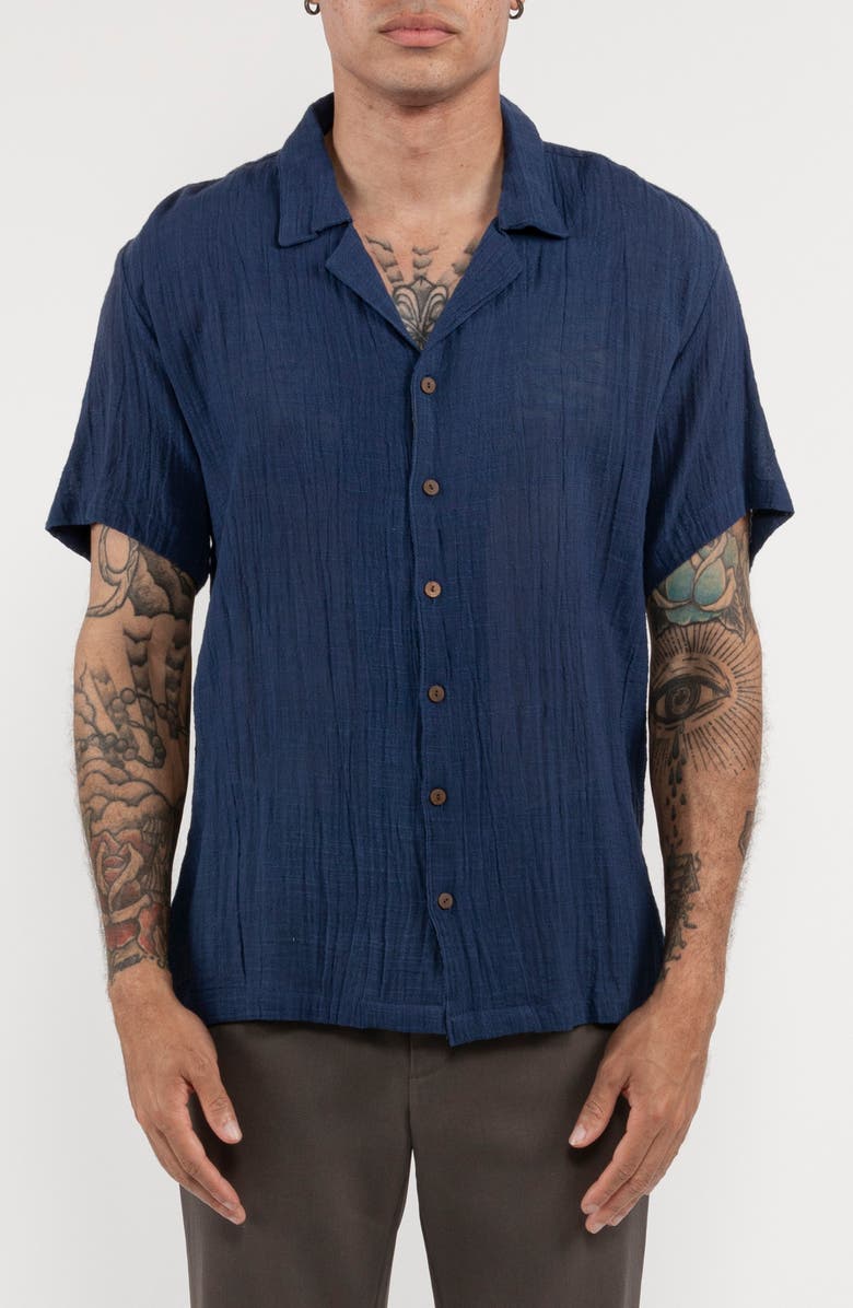 Raga Textured Cotton Camp Shirt, Main, color, Deep Ocean Blue