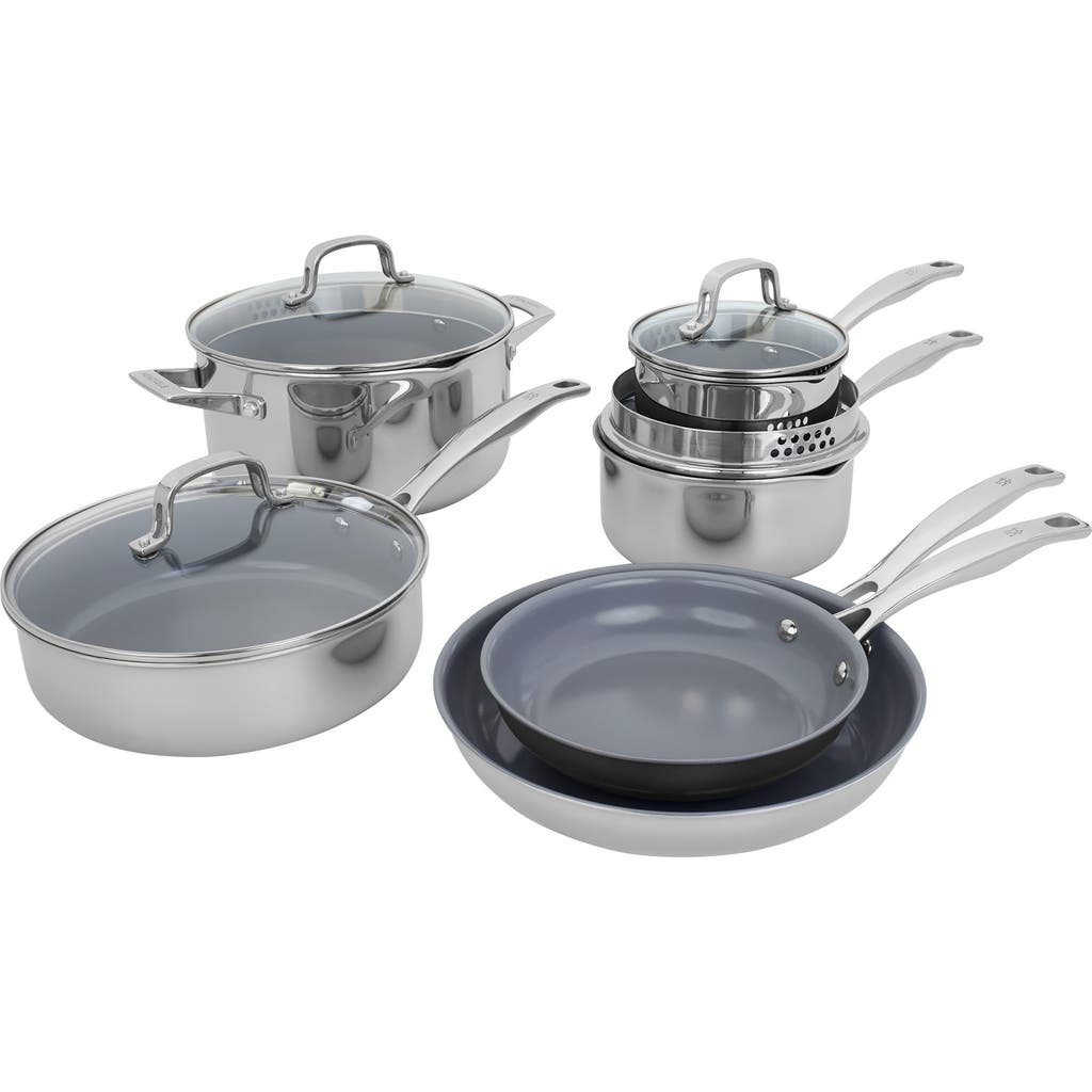 Henckels Cutlery Clad H3 10-piece Stainless Steel & Ceramic Cooking Set In Silver
