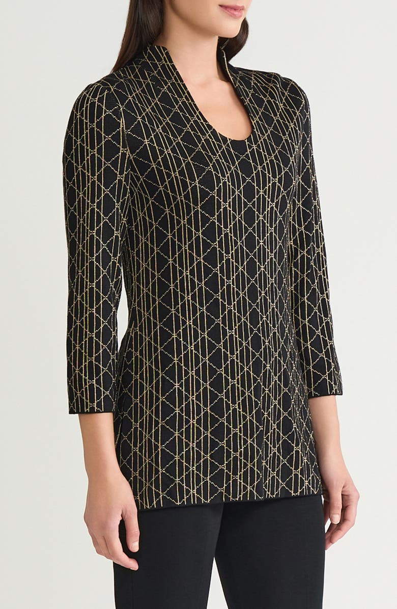 Ming Wang Art Deco Metallic Tunic, Alternate, color, Black/ Gold