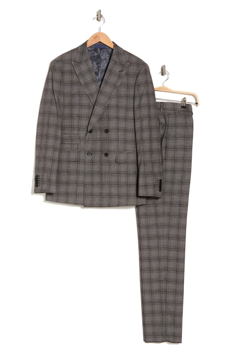 English Laundry Plaid Double Breasted Peak Lapel Suit, Alternate, color, 