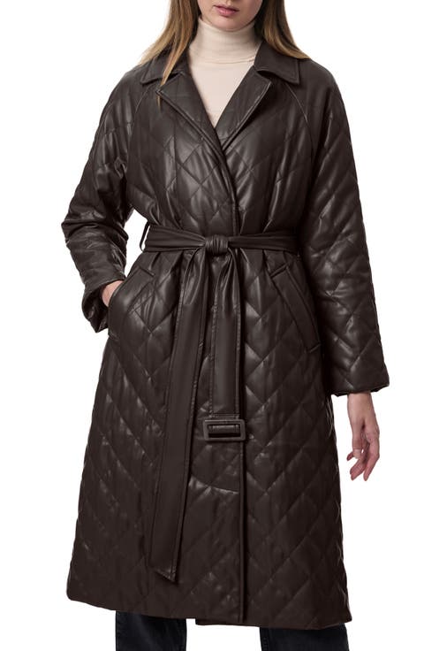 Quilted Faux Leather Trench Coat