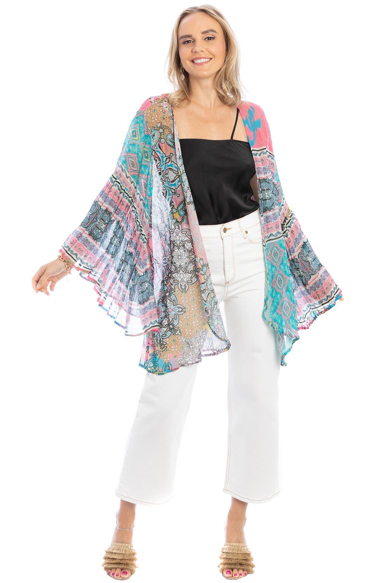 Floral Print Bell Sleeve Ruana, Alternate, color, PINK