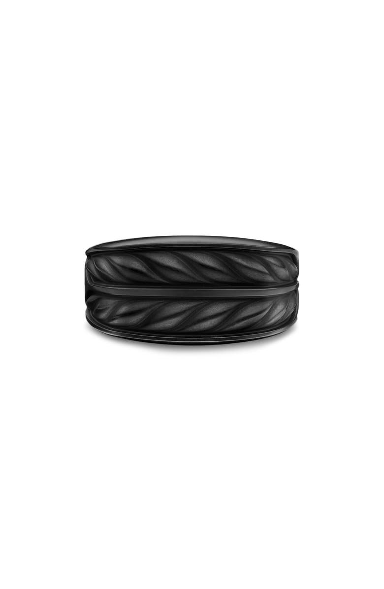 David Yurman Chevron Three Sided Signet Ring, Black Titanium, 12.5mm, Alternate, color, Black