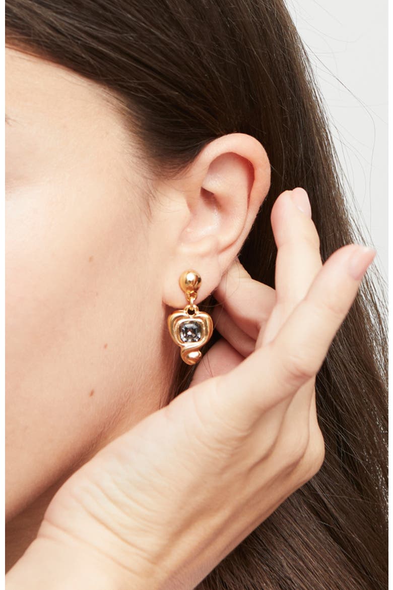 Heart & Crystal Drop Earrings, Alternate, color, Gold