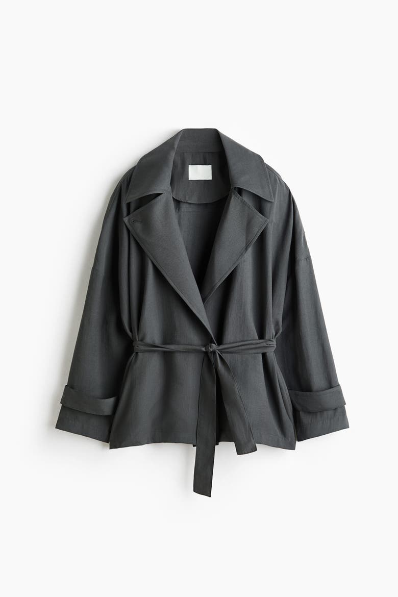 Short Lyocell-Blend Trench Coat, Alternate, color, Dark gray