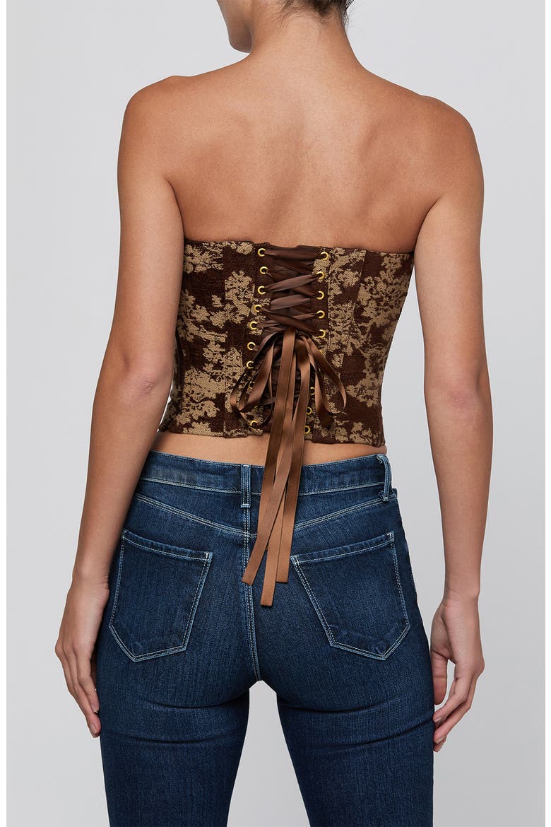 Paulette Strapless Crop Corset Top, Alternate, color, BROWN FLORAL TAPESTRY