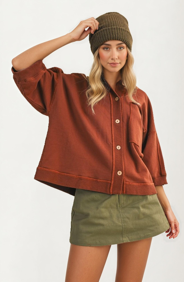 Knit and Lounge Oversized Button-Up Relaxed Fit Shirt Jacket, Main, color,