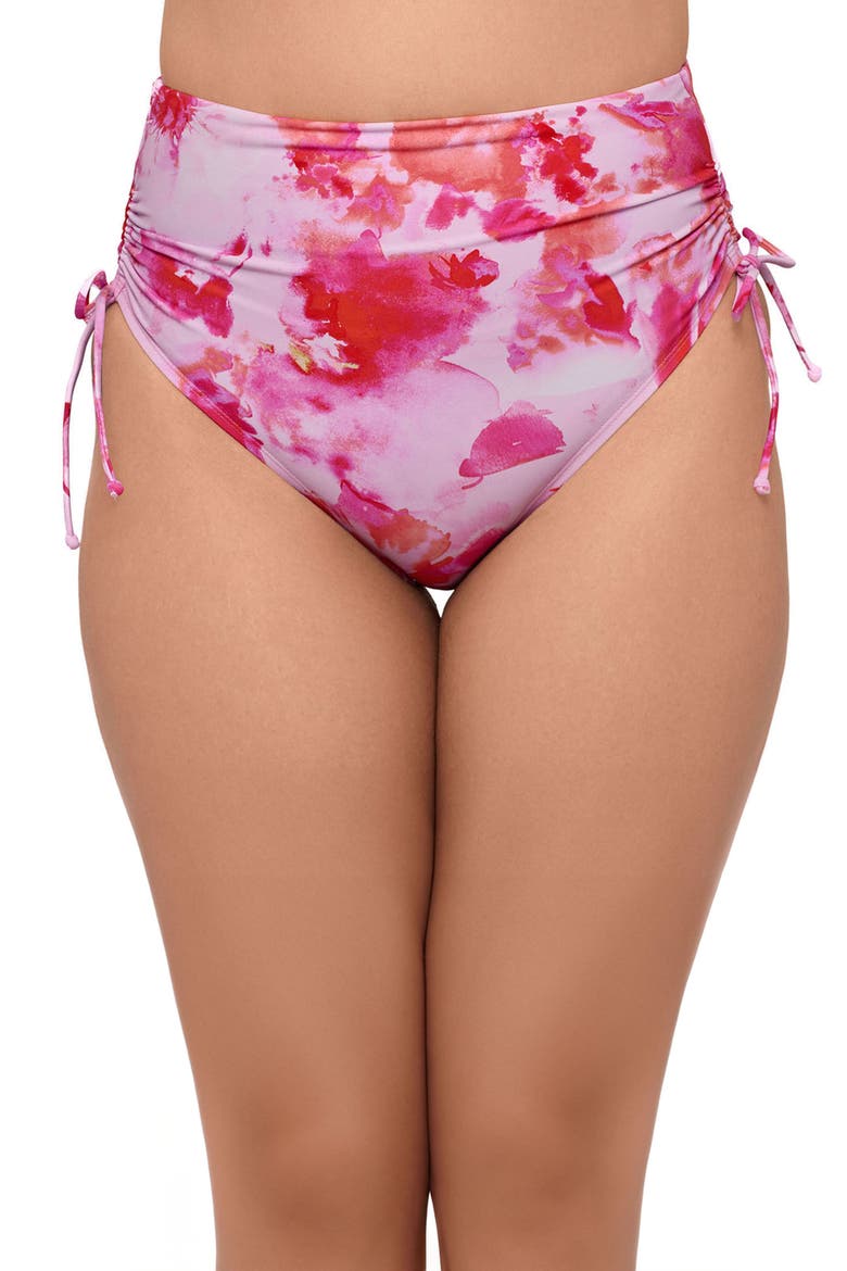 Smoothing and Sculpting Cinch Adjustable High-Waist Bikini Swimsuit Bottoms, Main, color, Pink Riviera Floral