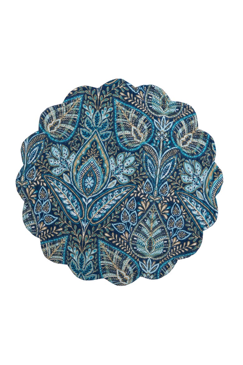 Bailey Blue 100% Cotton Round Quilted Single Placemat 17", Alternate, color, Blue