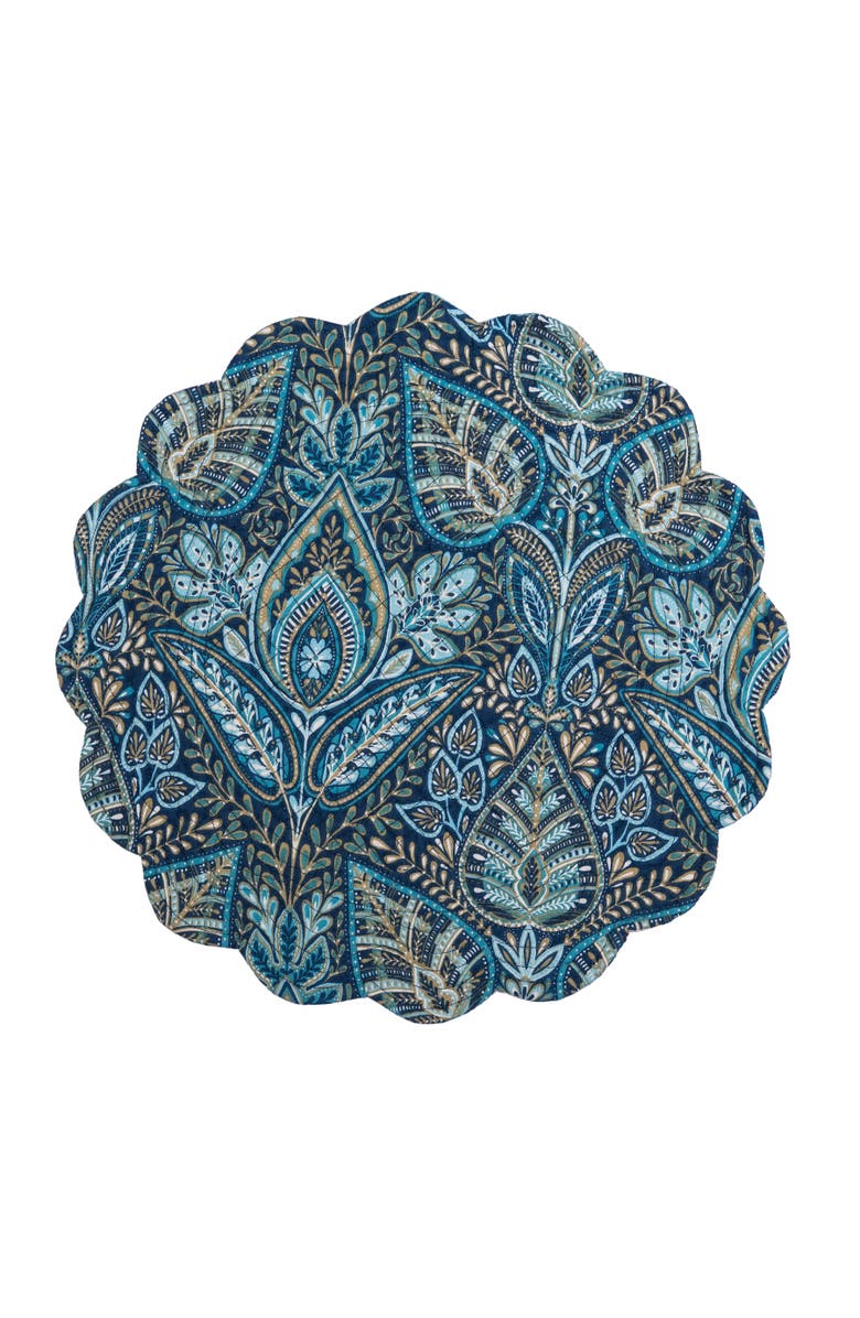 C&F Home Bailey Blue Reversible Machine Washable Round Scallop Quilt Placemats Set of 6, Alternate, color, Blue