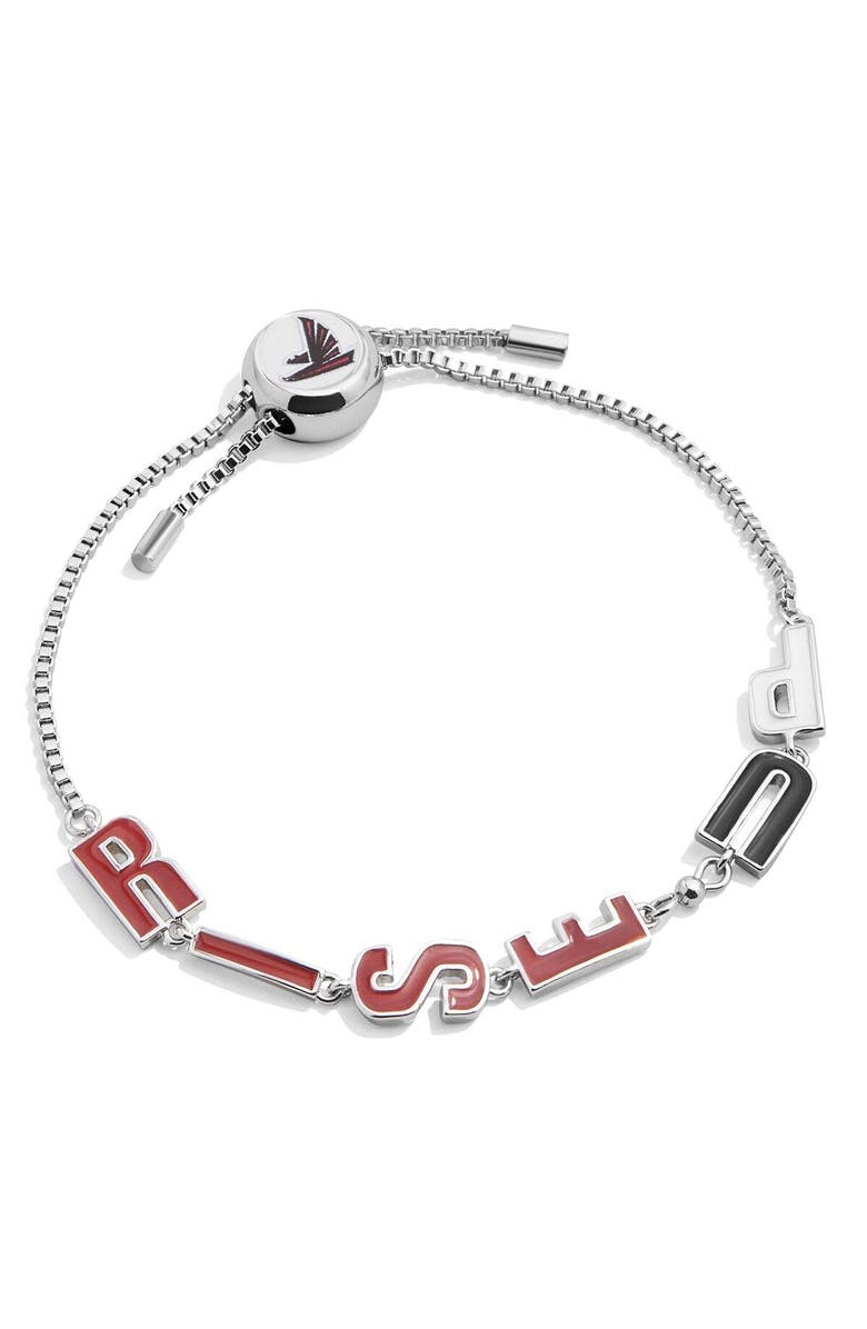 BaubleBar Silver Atlanta Falcons Slogan Pull-Tie Bracelet, Main, color,