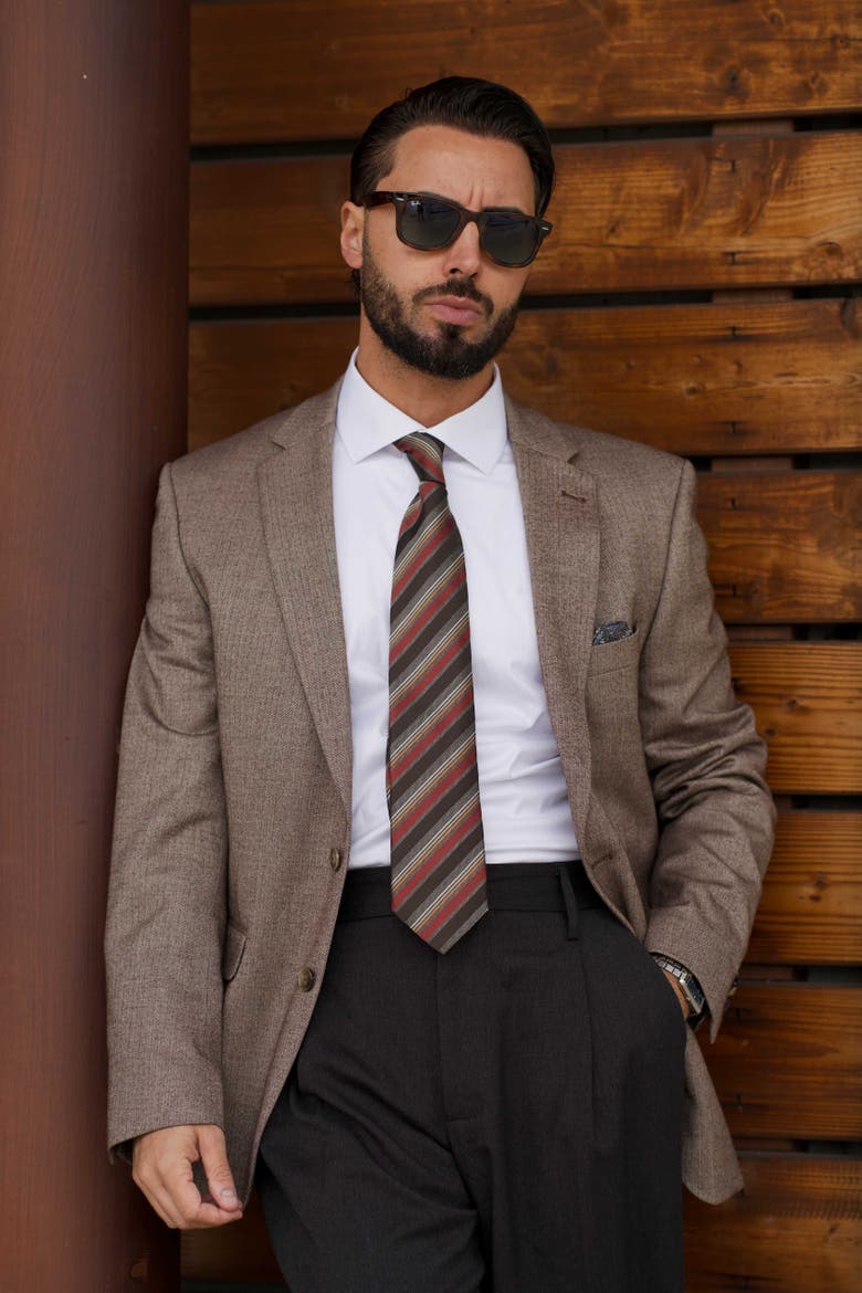 Espada - Silk Jacquard Tie for Men, Alternate, color, Steel Grey and Burgundy