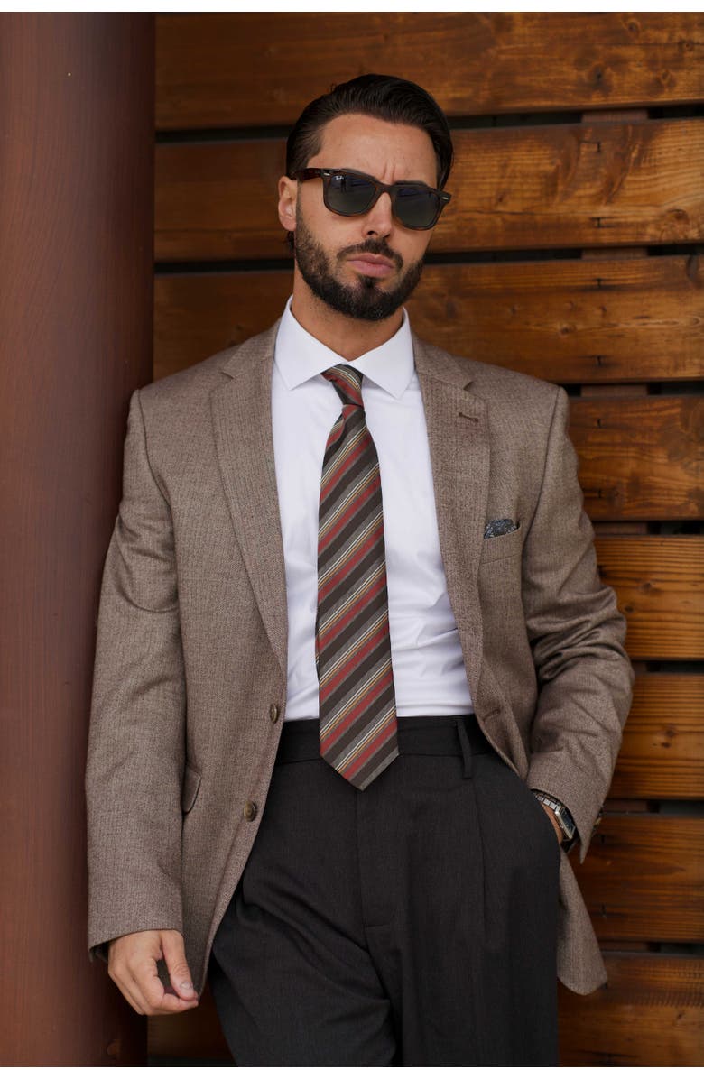 Elizabetta Espada - Silk Jacquard Tie for Men, Alternate, color, Steel Grey And Burgundy