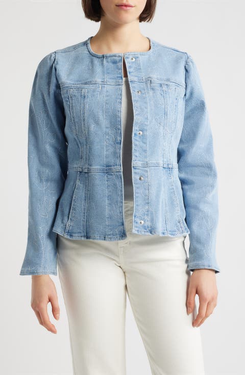 Embroidered Peplum Denim Jacket
