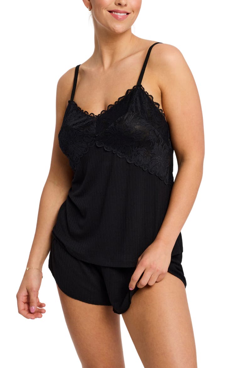 Whisper Pointelle Lace Trim Short Pajamas, Alternate, color, BLACK POINTELLE