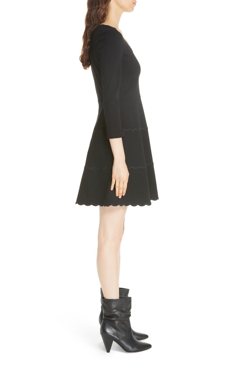 ZDNU KATE SPADE kate spade new york scallop ponte fit & flare dress, Alternate, color,