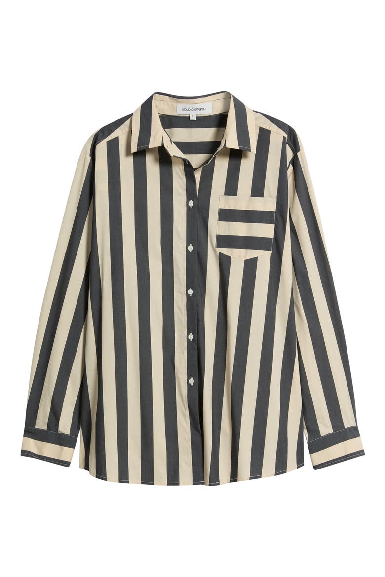 The Avril Striped Button Down Shirt, Alternate, color, NOIR KHAKI