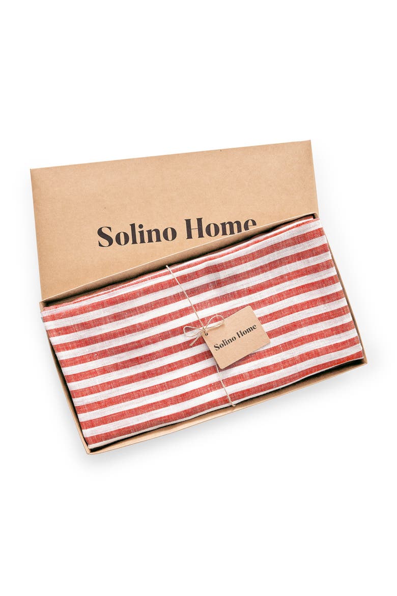 Linen Round Tablecloth - Amalfi Stripe, Alternate, color, Red and White