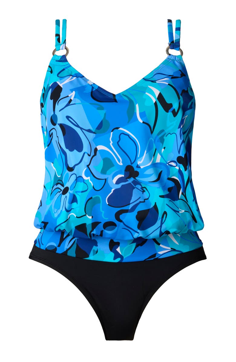ShapeSolver V-Neck Blouson One-Piece Swimsuit, Alternate, color, Organic Bloom