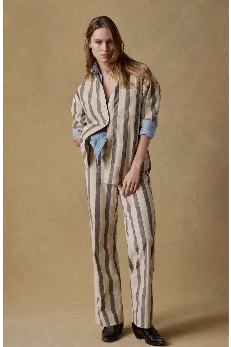 Stripe Relaxed Fit Cotton Blend Button-Up Shirt, Alternate, color, PINE BAY STRIPE