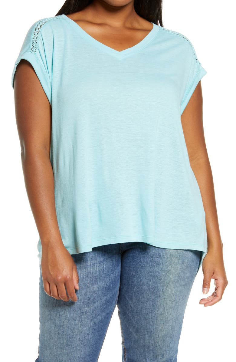 Democracy V-Neck Roll Cuff High/Low T-Shirt, Main, color, 