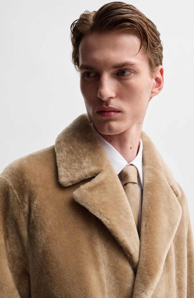 BOSS Camel L-Moad Genuine Shearling Coat, Alternate, color, 