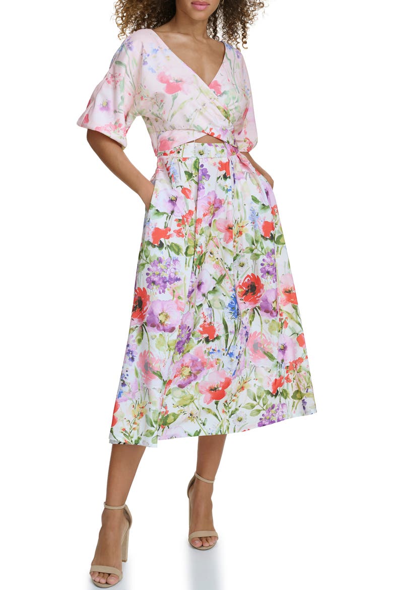 Drapey Cutout Dress, Main, color, WHITE MULTI