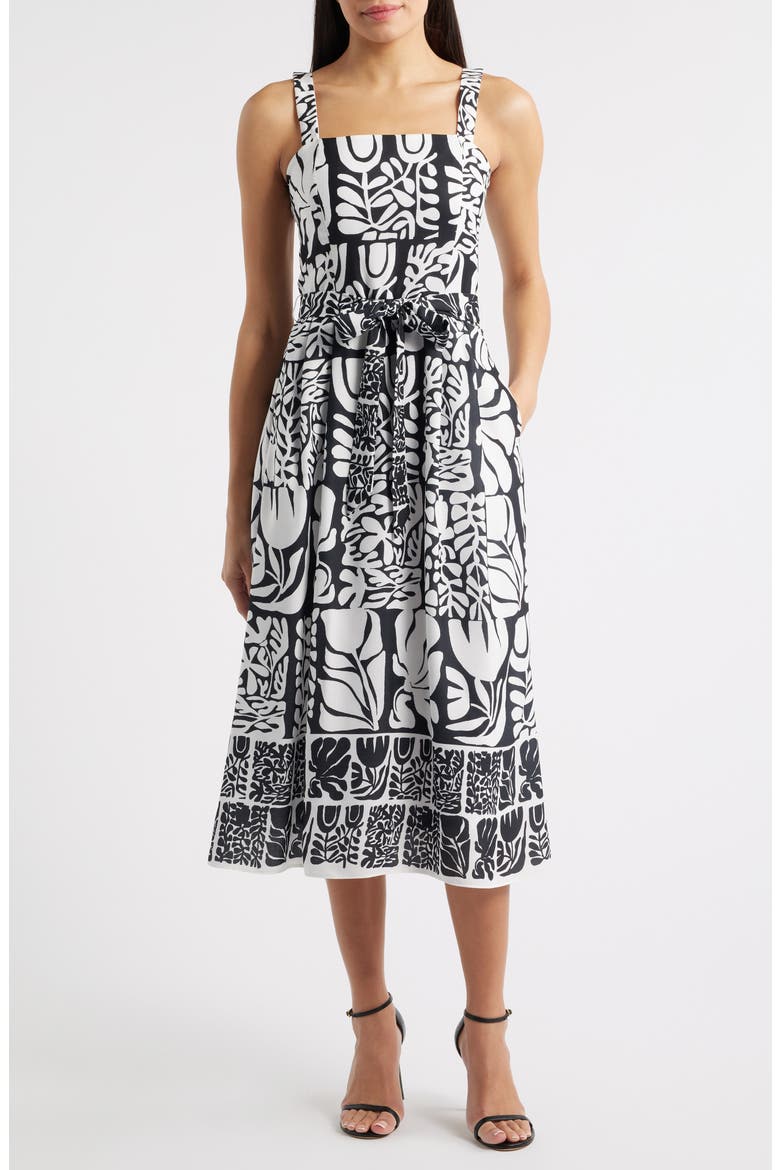 Mixed Print Dress, Main, color, BLACK WHITE