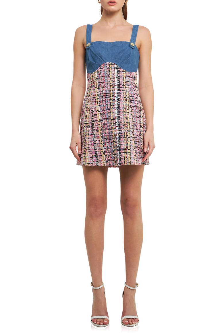 Tweed Square Neck Shift Dress, Main, color, PINK MULTI