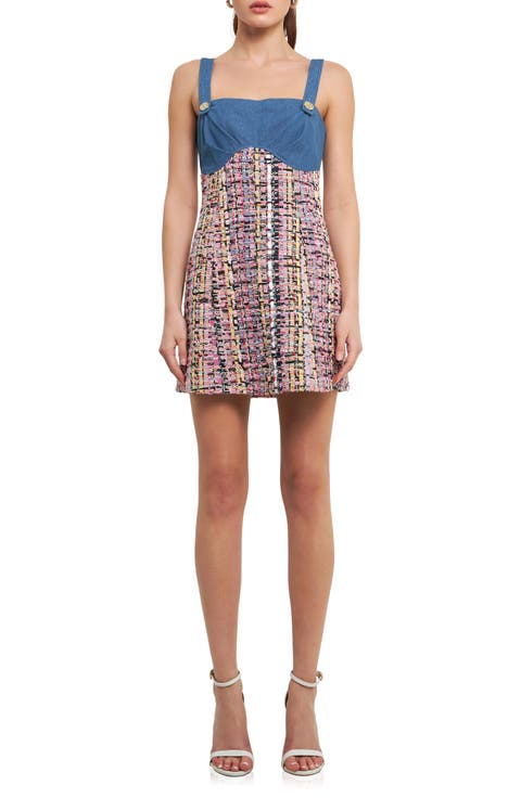 Tweed Square Neck Shift Dress