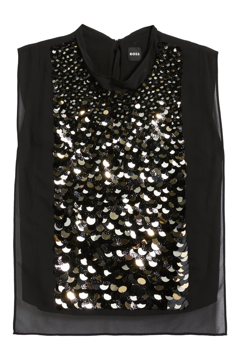 Baliette Sequin Sleeveless Chiffon Top, Alternate, color, BLACK
