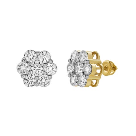 Meadow 14K Yellow Gold Cluster Lab Grown Diamond Unisex Earrings - 3.11 Cts