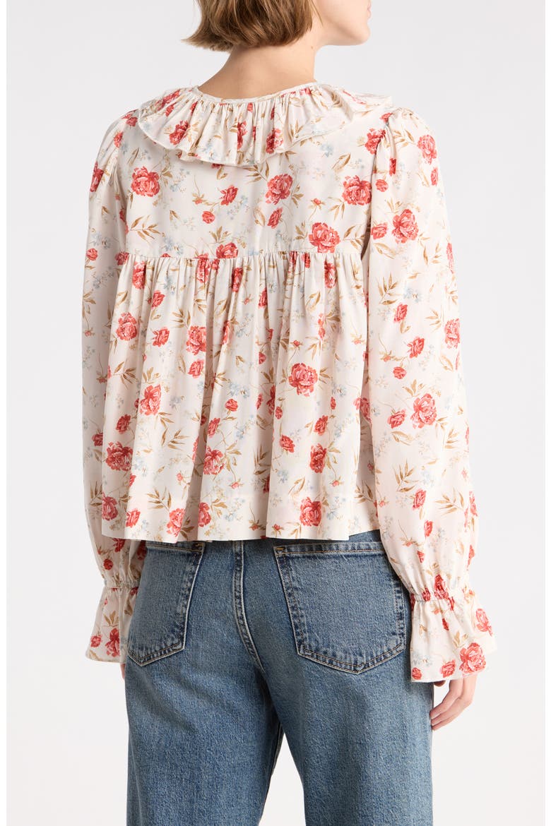Tie Neck Long Sleeve Ruffle Top, Alternate, color, RED CARNATIONS