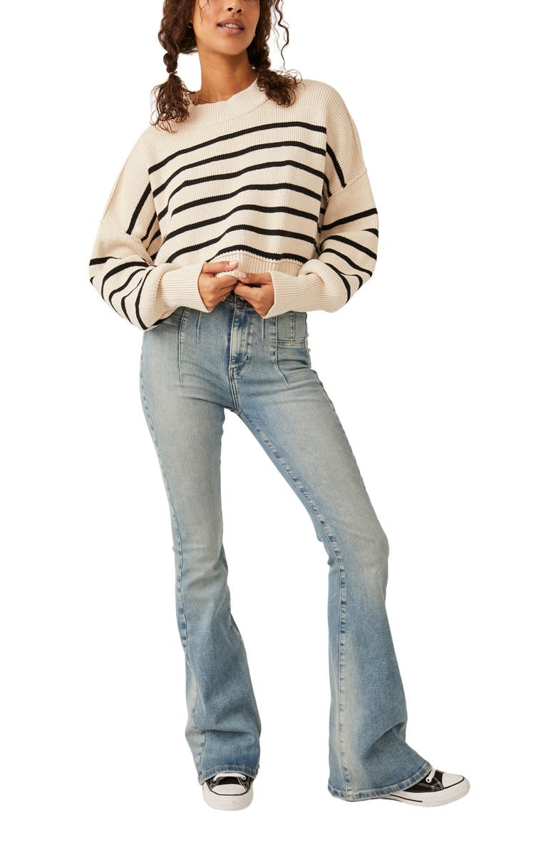 Free People Easy Street Stripe Rib Crop Sweater, Alternate, color, Pearl Combo