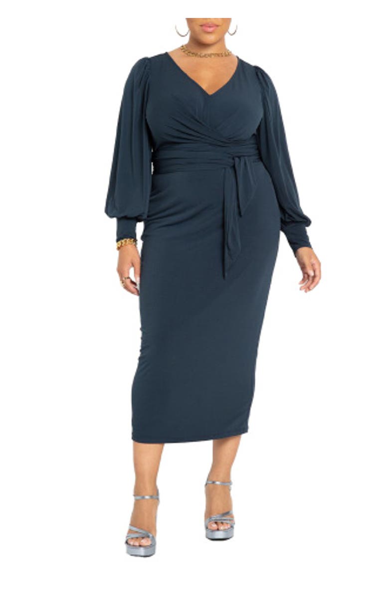 ELOQUII Cross Front Midi Dress, Main, color, Carbon