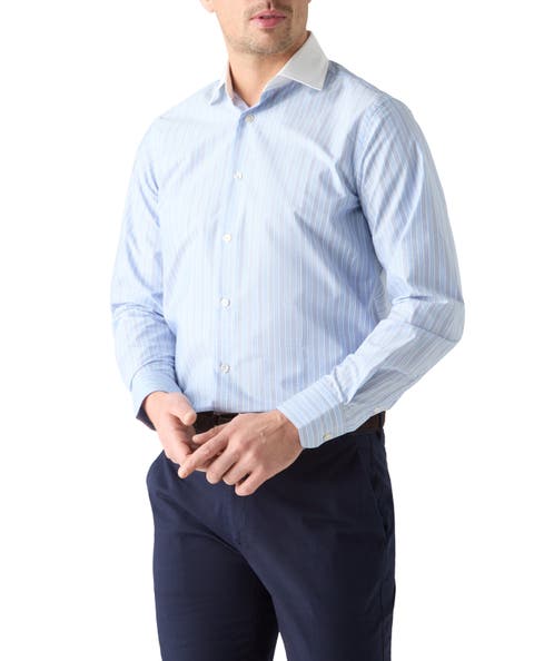 Reynolds Blue Multi Stripe Light Weight Poplin Shirt in Contemporary fit