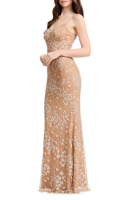 Dress The Population Giovanna Beaded Floral Sheath Gown In Brown