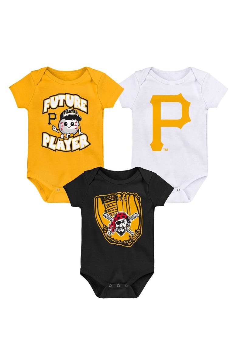 Outerstuff Newborn & Infant Gold/Black/White Pittsburgh Pirates Minor League Player Three-Pack Bodysuit Set, Main, color, Gold