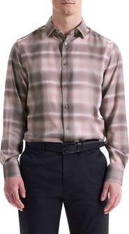 Bugatchi Julian Shaped Fit Abstract Check Lyocell Button-Up Shirt