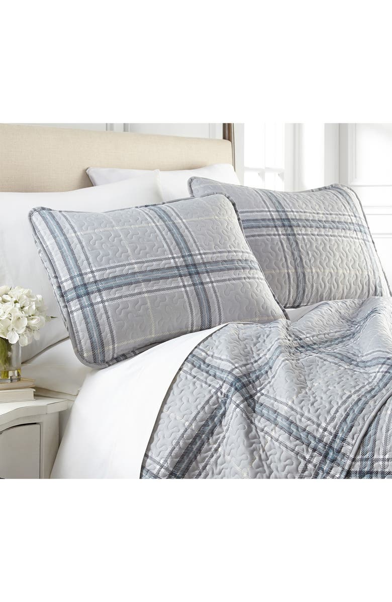 SOUTHSHORE FINE LINENS Plaid Collection- Luxury Premium Oversized Quilt Set, Alternate, color, Gray