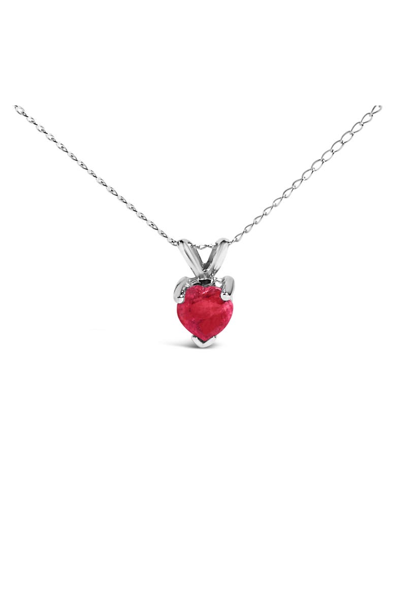 Haus of Brilliance 14K Gold 5X5 MM Heart Shaped Gemstone Solitaire Pendant Necklace, Alternate, color, Red Ruby | White