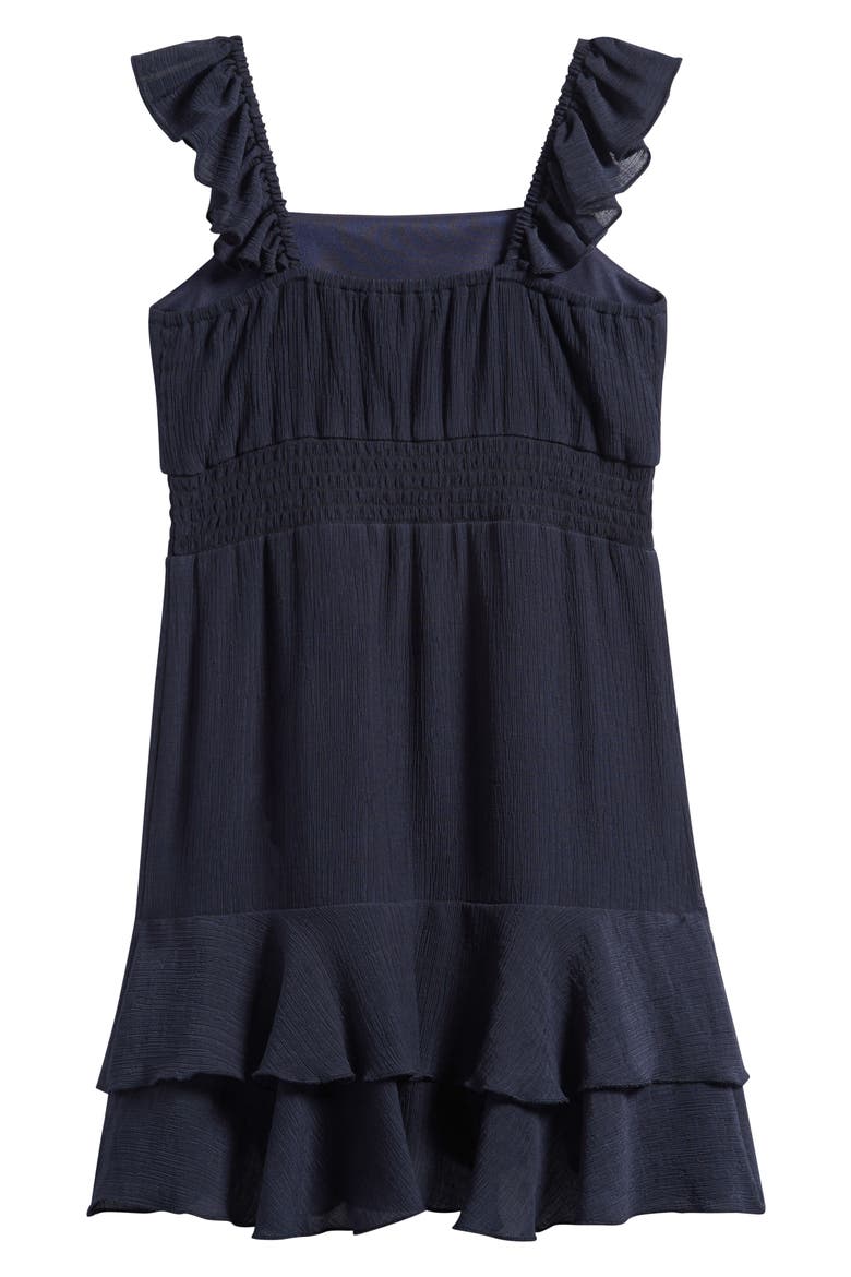 Kids' Ruffle Clip Dot Chiffon Dress, Alternate, color, NAVY