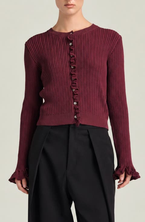Ruffle Trim Rib Cardigan