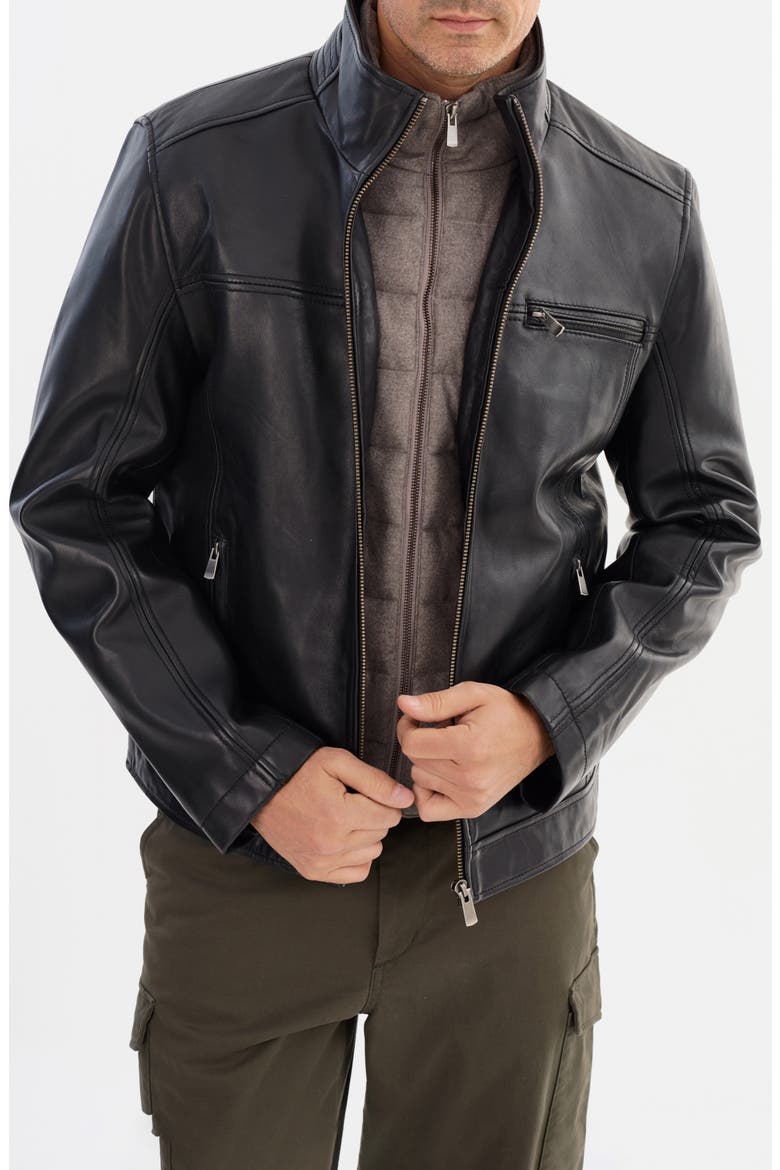 Leather Bomber Jacket, Alternate, color, BLACK